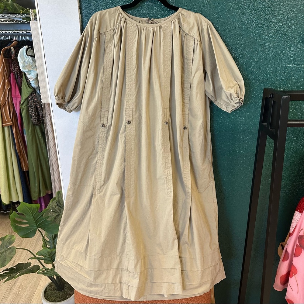 eshakti Beige Puff-Sleeve Midi Dress